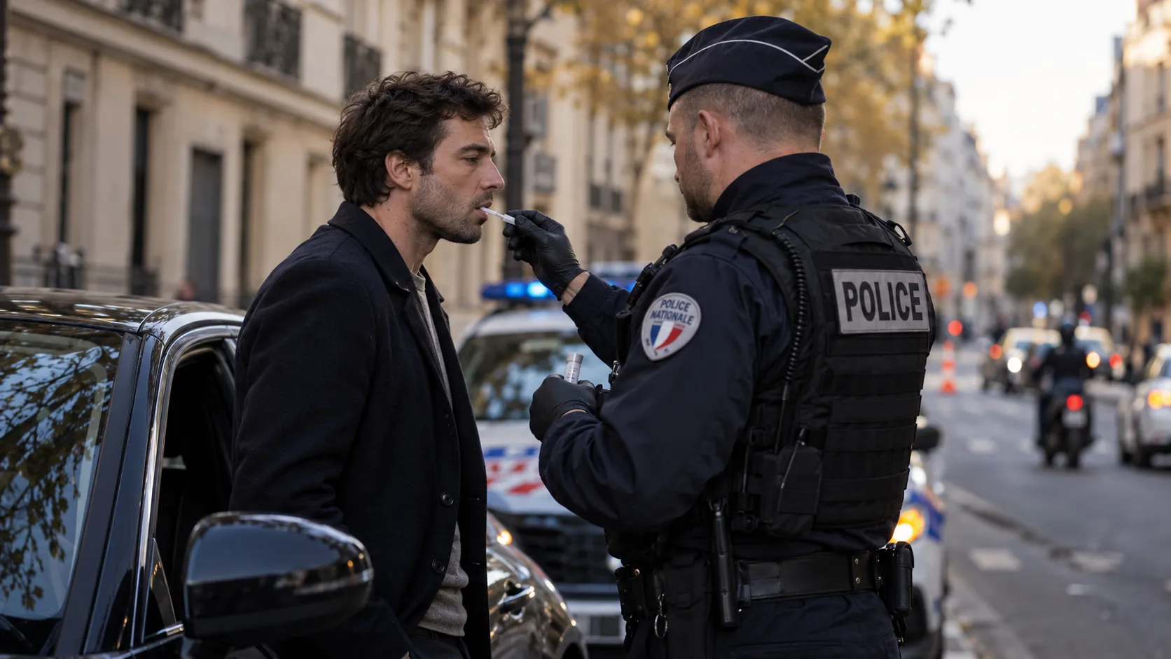 Conducteur soumis à un dépistage salivaire de stupéfiants lors d'un contrôle routier à Paris