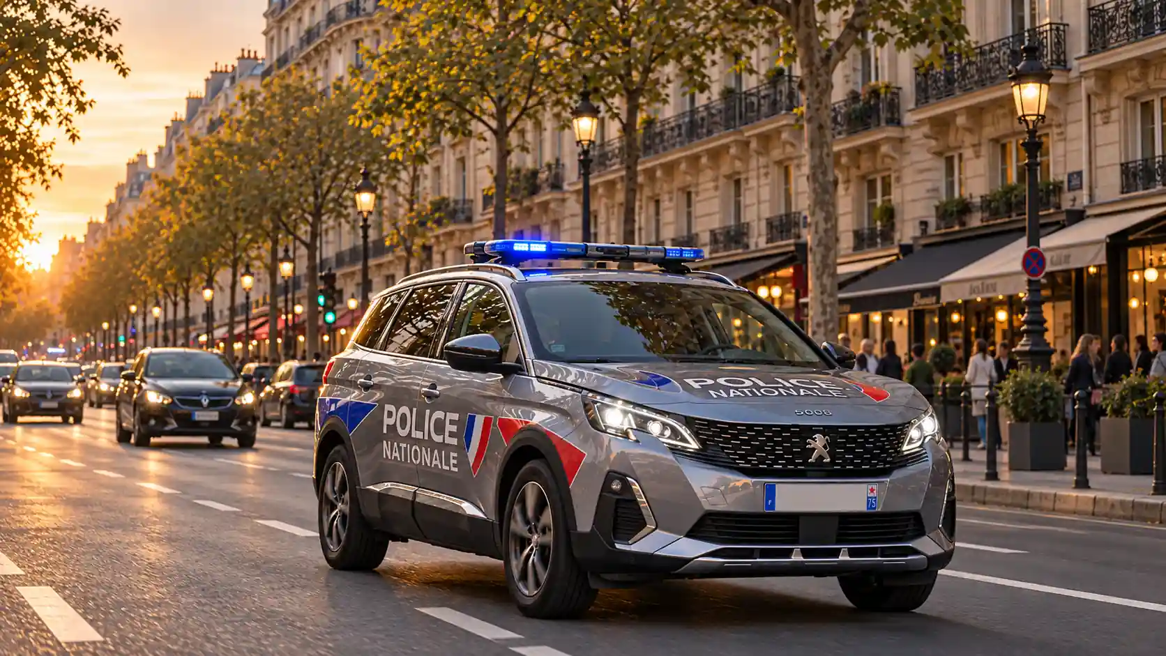 Voiture suivie par la Police nationale dans une rue de Paris lors d'un refus d'obtempérer