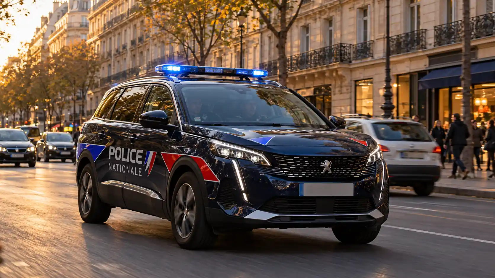 Voiture suivie par la Police nationale dans une rue de Paris lors d'un refus d'obtempérer